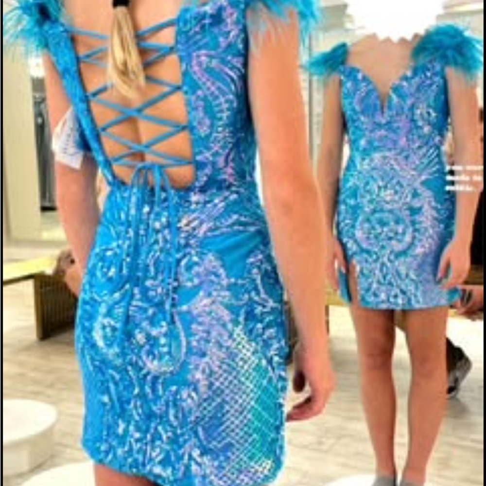 Ava Presley * Size 0 *Turquoise Short Sequined Short Dress * Worn Once *